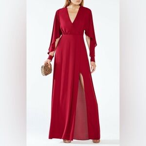 Bcbg Maxazria Deep Cranberry Doran Draped-sleeve Gown